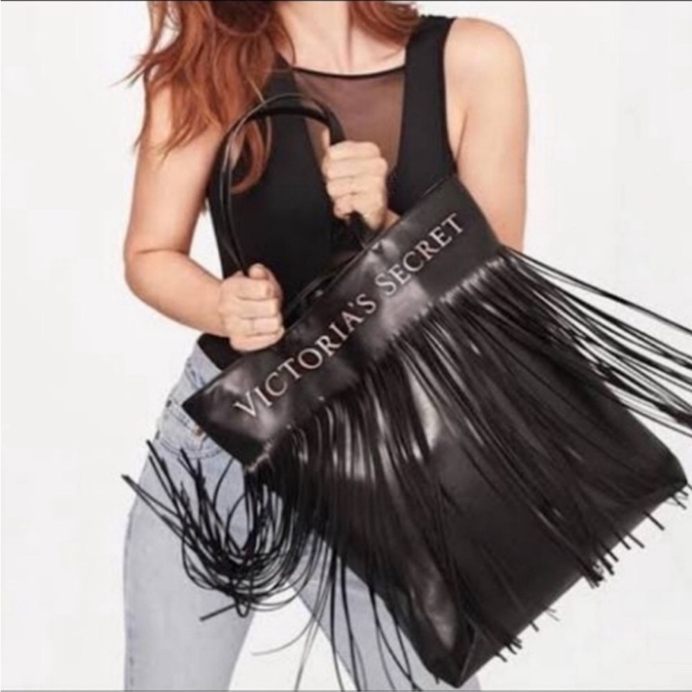 Victoria Secret Limited Edition Fringe Tote With A Sequin Cosmetic Bag NWOT